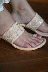Shop Miraki Peach Embroidered Toe Ring Block Heels Online at Aza Fashions Shop_Miraki_Peach Embroidered Toe Ring Block Heels _Online_at_Aza_Fashions