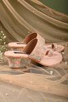 Miraki Peach Embroidered Toe Ring Block Heels at Aza Fashions Miraki_Peach Embroidered Toe Ring Block Heels _at_Aza_Fashions