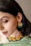 Shop_Hyperbole_Gold Plated Bead Stone Drop Floral Earrings _at_Aza_Fashions