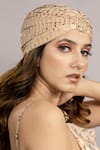 Hair Drama Co_Beige Rhinestone Embellished Lycra Turban _Online_at_Aza_Fashions