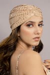 Buy_Hair Drama Co_Beige Rhinestone Embellished Lycra Turban _Online_at_Aza_Fashions