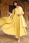 Buy_Gulabo Jaipur_Yellow , Organza, Pure Modal V Neck Embroidered Anarkali Set _at_Aza_Fashions