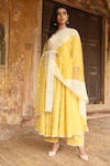 Buy_Gulabo Jaipur_Yellow , Organza, Pure Modal V Neck Embroidered Anarkali Set _Online_at_Aza_Fashions