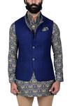 Rohit Kamra Jaipur_Blue Matka Silk Textured Nehru Jacket  _at_Aza_Fashions