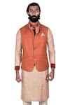 Buy_Rohit Kamra Jaipur_Orange Matka Silk Nehru Jacket  _at_Aza_Fashions