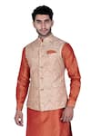 Buy_Rohit Kamra Jaipur_Beige Silk Brocade Nehru Jacket  _at_Aza_Fashions