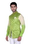 Buy_Rohit Kamra Jaipur_Green Silk Brocade Nehru Jacket  _at_Aza_Fashions