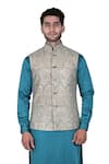 Buy_Rohit Kamra Jaipur_Beige Silk Brocade Nehru Jacket  _at_Aza_Fashions