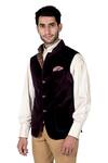 Buy_Rohit Kamra Jaipur_Maroon Silk Brocade Velvet Nehru Jacket  _at_Aza_Fashions