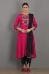 Buy_Asaga_Pink Anarkali Chanderi Silk, Cotton Pant Mul Cotton Dupatta Organza Set _at_Aza_Fashions