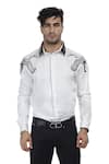 Buy_Abkasa_White Cotton Slim-fit Patchwork Shirt _at_Aza_Fashions