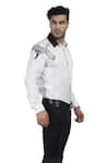Abkasa_White Cotton Slim-fit Patchwork Shirt _at_Aza_Fashions