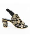 Buy_Shiveen Shiveen_Black Embroidered Floral Block Heels _Online_at_Aza_Fashions