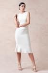 Buy_Thetaa_White Cotton Solid Cover-up Shawl Collar Bodycon Dress With _Online_at_Aza_Fashions