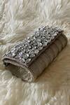Buy_Bhavna Kumar_Silver Embroidered Kundan Flap Clutch_Online_at_Aza_Fashions