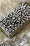 Shop_Bhavna Kumar_Silver Embroidered Kundan Flap Clutch_Online_at_Aza_Fashions