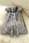 Buy_Bhavna Kumar_Silver Cutdana Faux Silk Potli Bag _at_Aza_Fashions