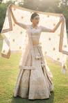 Buy_Angad Singh_White Embroidery V Neck Bridal Lehenga Set _at_Aza_Fashions