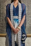 Shop_Prisho_Blue Silk Embroidered Sequin V Neck Sheer Cape And Sharara Set  _at_Aza_Fashions