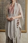 Shop_Prisho_Beige Silk Embroidered Sequin V Neck Asymmetric Cape And Sharara Set  _at_Aza_Fashions