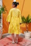 Shop_House Of Fett_Yellow Cotton Dress  Squarejacket  Open With Cape_at_Aza_Fashions