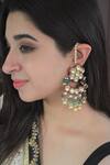 Shop_Heer-House Of Jewellery_Gold Plated Pearls Kalina Kundan Chandbalis With Ear Chain_at_Aza_Fashions