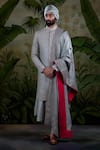 Shop_Punit Arora_Grey Silk Thread Work Embroidered Sherwani Set _at_Aza_Fashions
