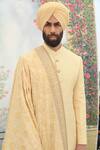 Shop_Punit Arora_Cream Silk Bead And Sequin, Dabka Sherwani Set _at_Aza_Fashions
