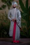 Punit Arora_Grey Silk Thread Work Embroidered Sherwani Set _Online_at_Aza_Fashions