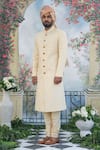 Shop_Punit Arora_White Silk Zari And Thread Sherwani Set _at_Aza_Fashions