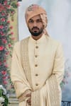 Punit Arora_White Silk Zari And Thread Sherwani Set _Online_at_Aza_Fashions