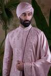 Shop_Punit Arora_Pink Silk Floral Embroidered Sherwani Set _at_Aza_Fashions