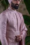 Punit Arora_Pink Silk Floral Embroidered Sherwani Set _Online_at_Aza_Fashions