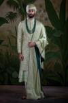 Shop_Punit Arora_Green Silk Thread, Tilla, Zardozi Embroidered Sherwani Set _at_Aza_Fashions