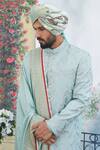 Shop_Punit Arora_Grey Silk Aari, Dori And Sequin Sherwani Set _at_Aza_Fashions