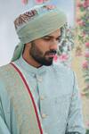 Punit Arora_Grey Silk Aari, Dori And Sequin Sherwani Set _Online_at_Aza_Fashions