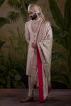 Punit Arora_Peach Silk Jacquard Sequin And Thread Work Floral Embroidered Sherwani Set _Online_at_Aza_Fashions