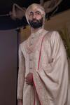 Buy_Punit Arora_Peach Silk Jacquard Sequin And Thread Work Floral Embroidered Sherwani Set _Online_at_Aza_Fashions