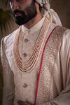 Shop_Punit Arora_Peach Silk Jacquard Sequin And Thread Work Floral Embroidered Sherwani Set _Online_at_Aza_Fashions