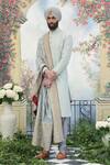 Buy_Punit Arora_Grey Silk Pearl, Thread, Dabka And Sequin Sherwani Set _Online_at_Aza_Fashions