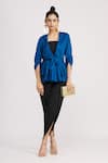 Buy_Harsh Harsh_Blue Dupion Silk Plain V Neck Gathered Sleeve Peplum Top  _at_Aza_Fashions