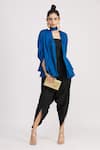 Buy_Harsh Harsh_Blue Dupion Silk Plain V Neck Gathered Sleeve Peplum Top  _Online_at_Aza_Fashions