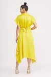 Shop_Harsh Harsh_Yellow Dupion Silk Cowl Neck Handkerchief Dress_at_Aza_Fashions