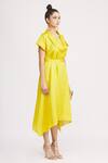 Harsh Harsh_Yellow Dupion Silk Cowl Neck Handkerchief Dress_Online_at_Aza_Fashions