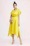 Buy_Harsh Harsh_Yellow Dupion Silk Cowl Neck Handkerchief Dress_at_Aza_Fashions