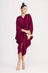 Buy_Harsh Harsh_Maroon Dupion Silk V Neck Flared Sleeve Robe Dress_Online_at_Aza_Fashions