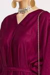 Harsh Harsh_Maroon Dupion Silk V Neck Flared Sleeve Robe Dress_at_Aza_Fashions