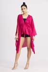 Buy_Harsh Harsh_Pink Dupion Silk Plain V Neck Asymmetric Tie-up Jacket  _at_Aza_Fashions