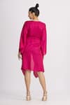 Shop_Harsh Harsh_Pink Dupion Silk Plain V Neck Asymmetric Tie-up Jacket  _at_Aza_Fashions