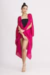 Harsh Harsh_Pink Dupion Silk Plain V Neck Asymmetric Tie-up Jacket  _Online_at_Aza_Fashions